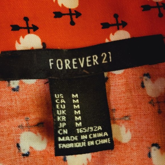 Forever 21 Rooster Print Red Fit and Flare Dress with Belt M - Picture 12 of 14